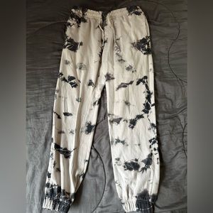 Target, black and white tie dye, sweatpants. Women’s size medium (32-34)